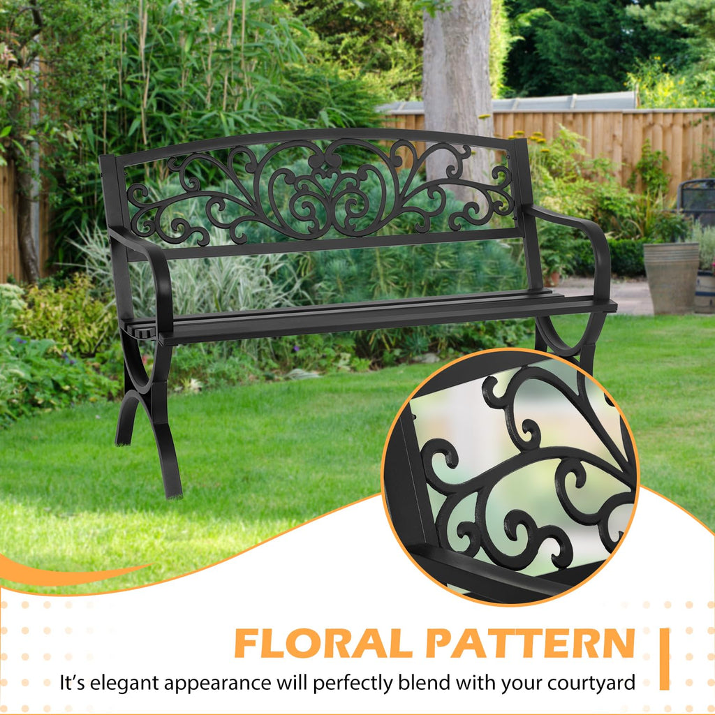 50" Outdoor Garden Bench Black 480lbs Load Capacity S6960