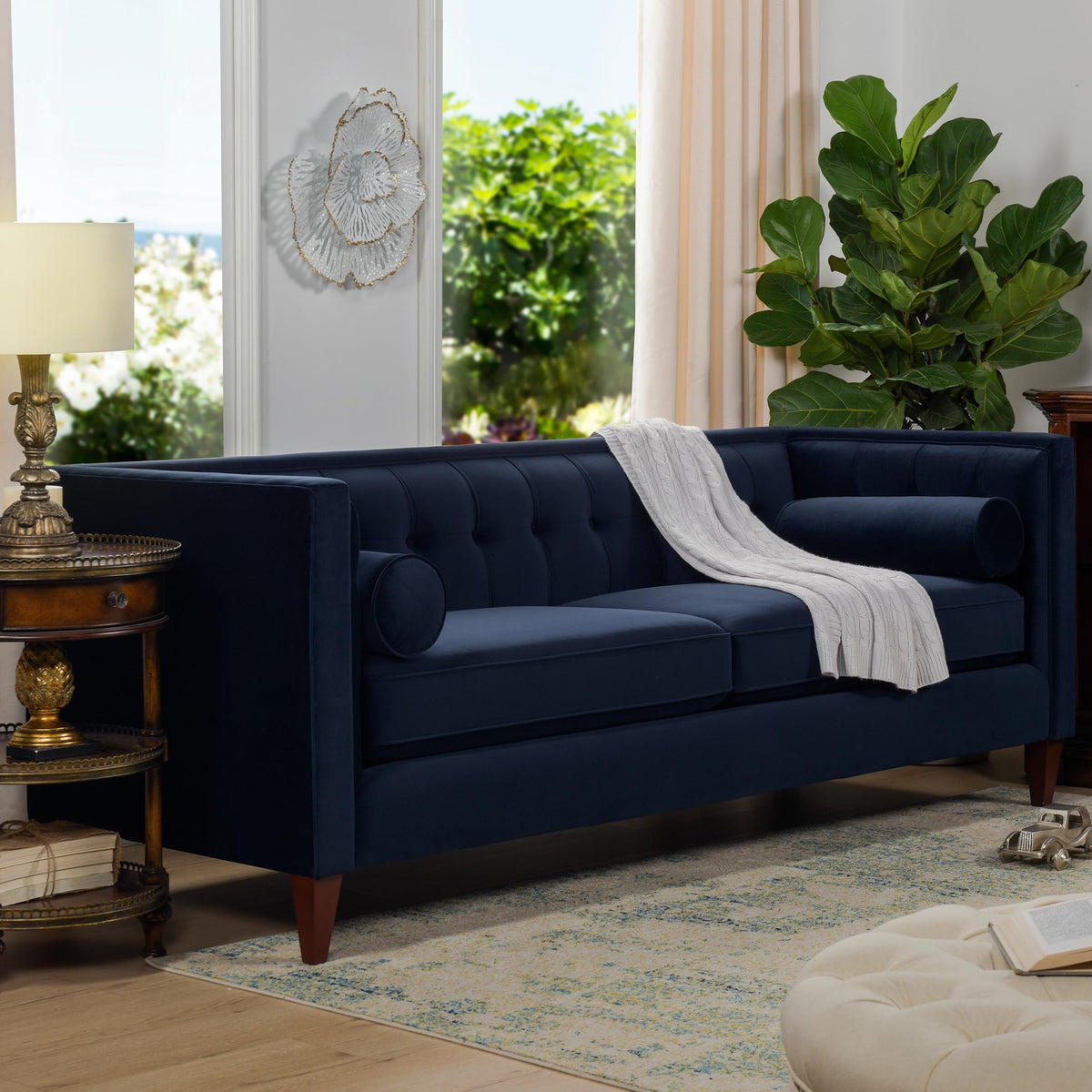 Dark Navy Blue Performance Velvet Tufted Sofa X998353