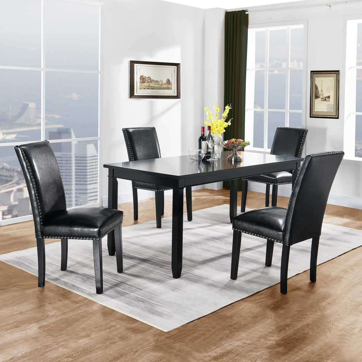 Set of 4 PU Leather Upholstered Dining Chairs with Solid Wood Legs A9219