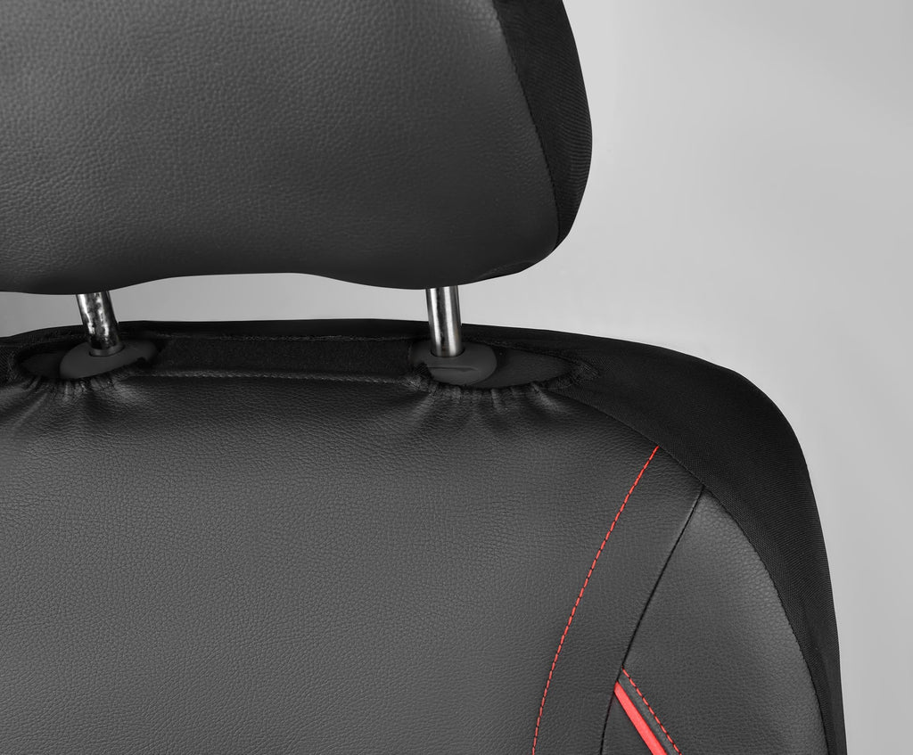 Black Red Faux Leather Front Seat Covers D488549