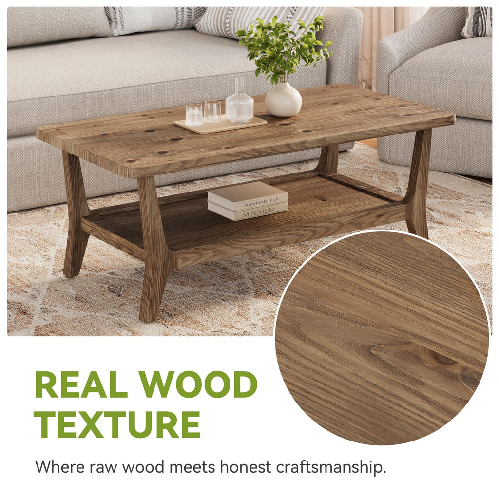 Solid Wood Coffee Table with Storage, 2-Tier Shelf S778134