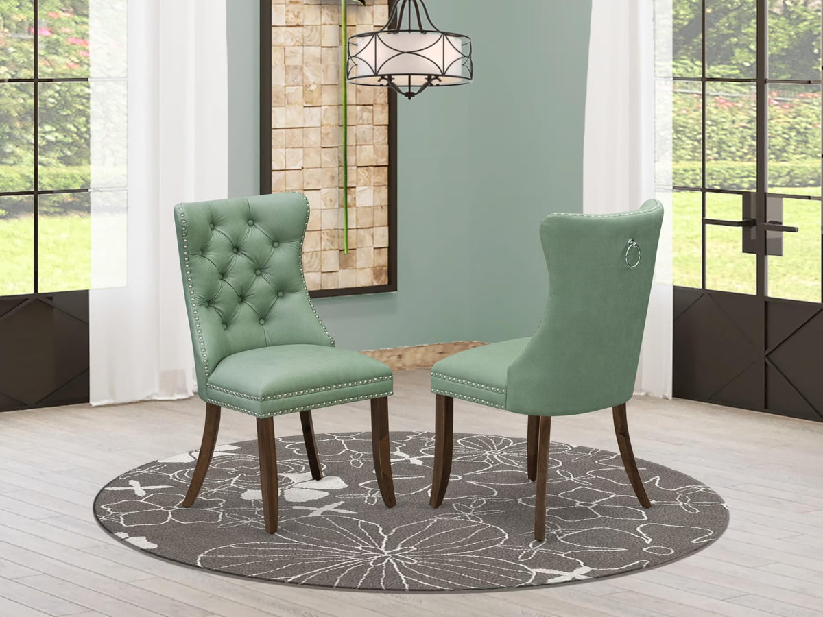 Set of 2 Willow Green Faux Leather Parson Dining Chairs W1107