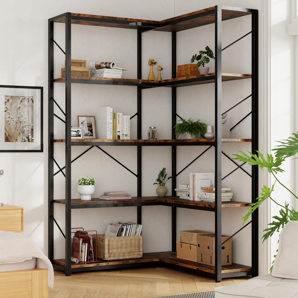 5 Tier L Shaped Corner Bookshelf L74862