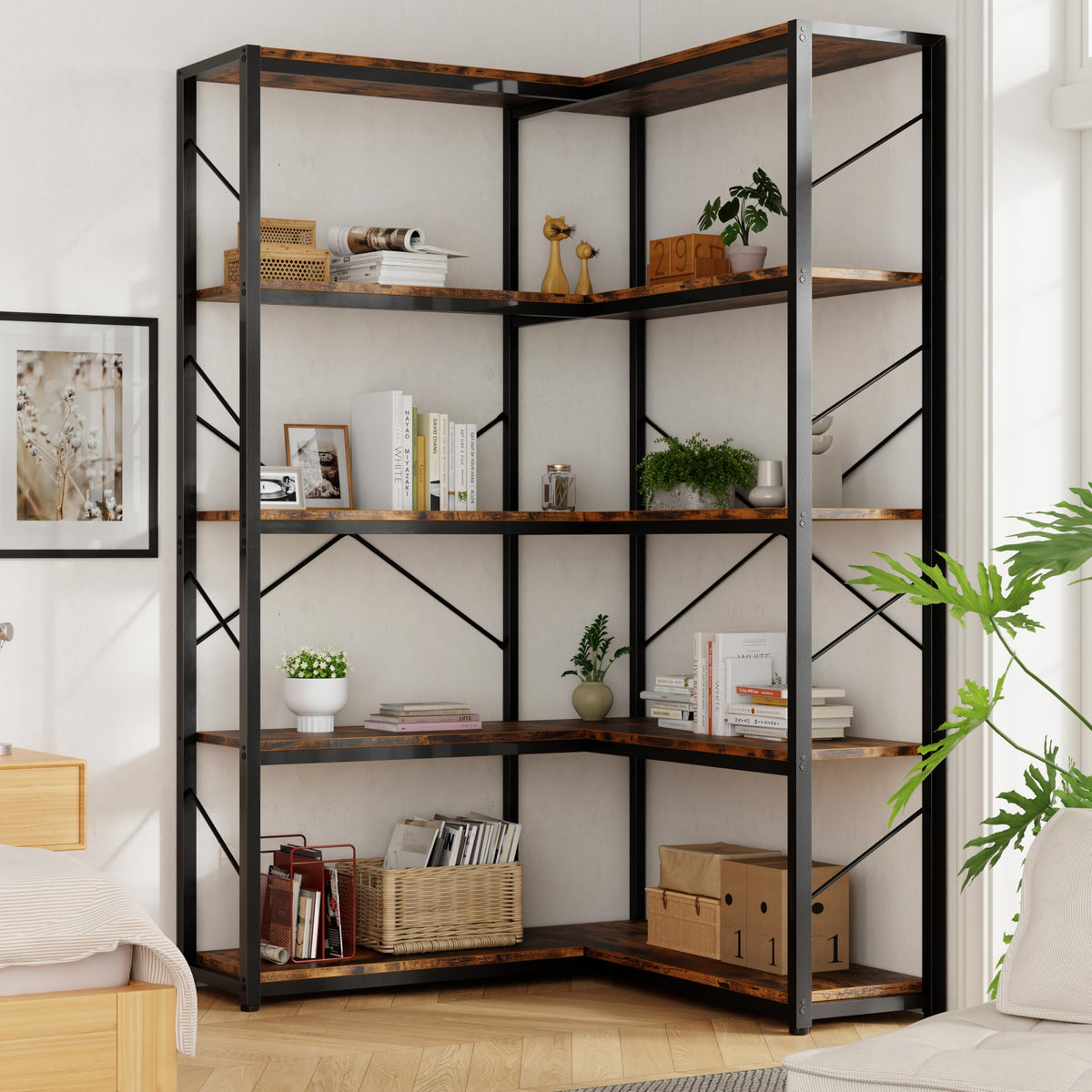 5 Tier L Shaped Corner Bookshelf L74862