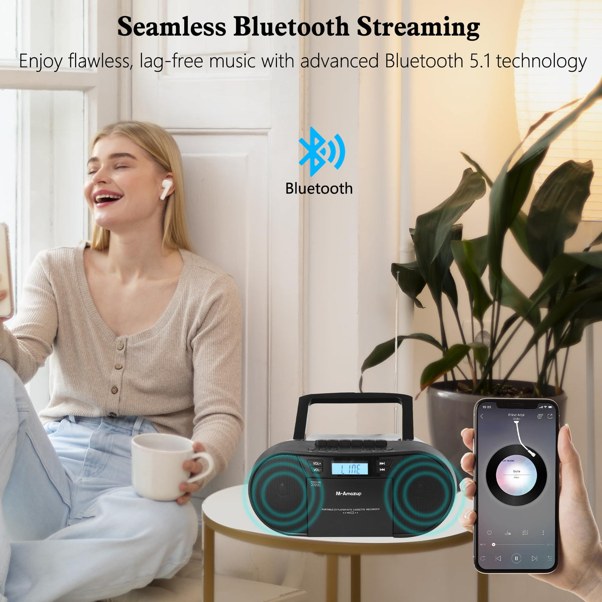 Portable CD Cassette Boombox with Bluetooth MP3 USB FM Radio J905065
