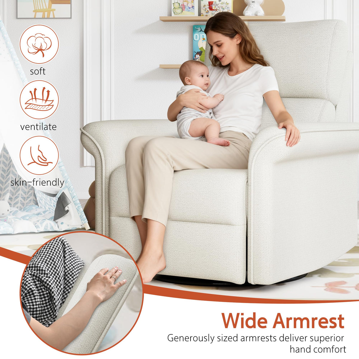 Fabric Light Gray Swivel Rocker Recliner Chair J971