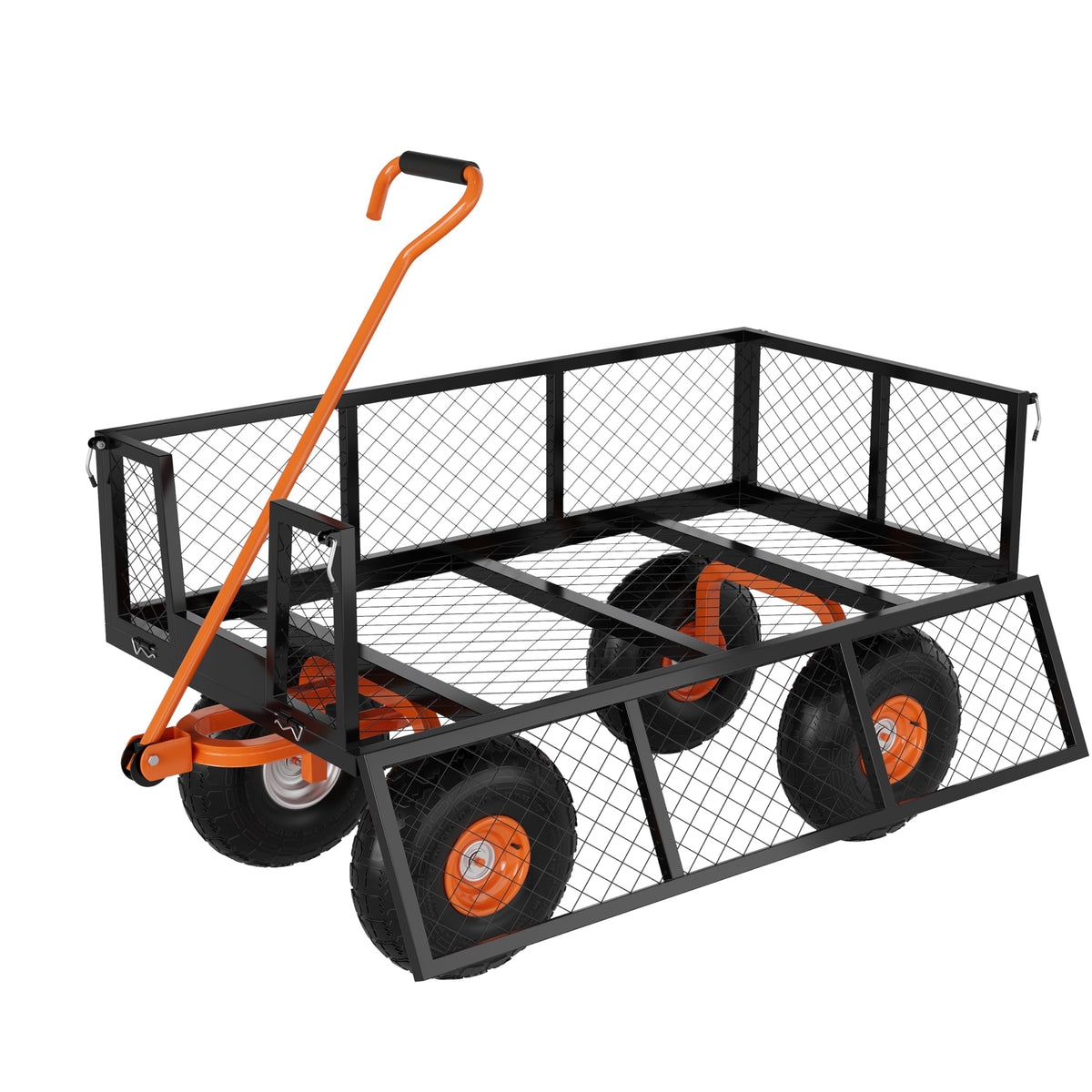 Heavy Duty Steel Garden Cart 900 LBS Capacity 3 in 1 Pullable Wagon with 10 in Wheels D9993