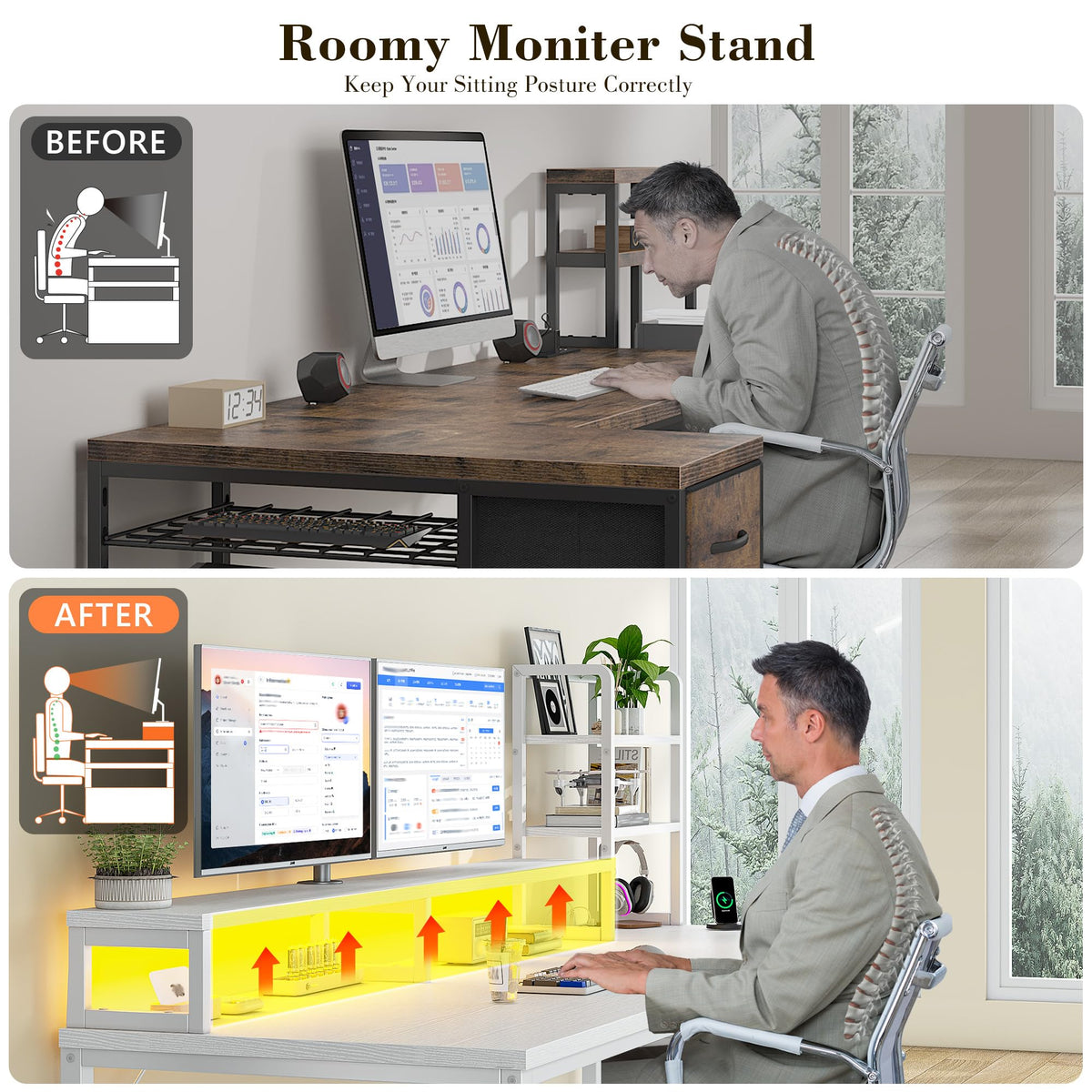 44" White Gaming Desk with Hutch & Shelves Q7594