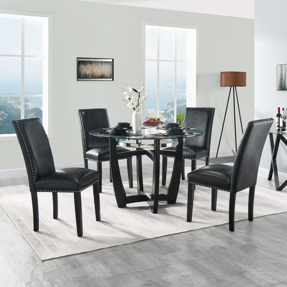Set of 4 PU Leather Upholstered Dining Chairs with Solid Wood Legs A9219