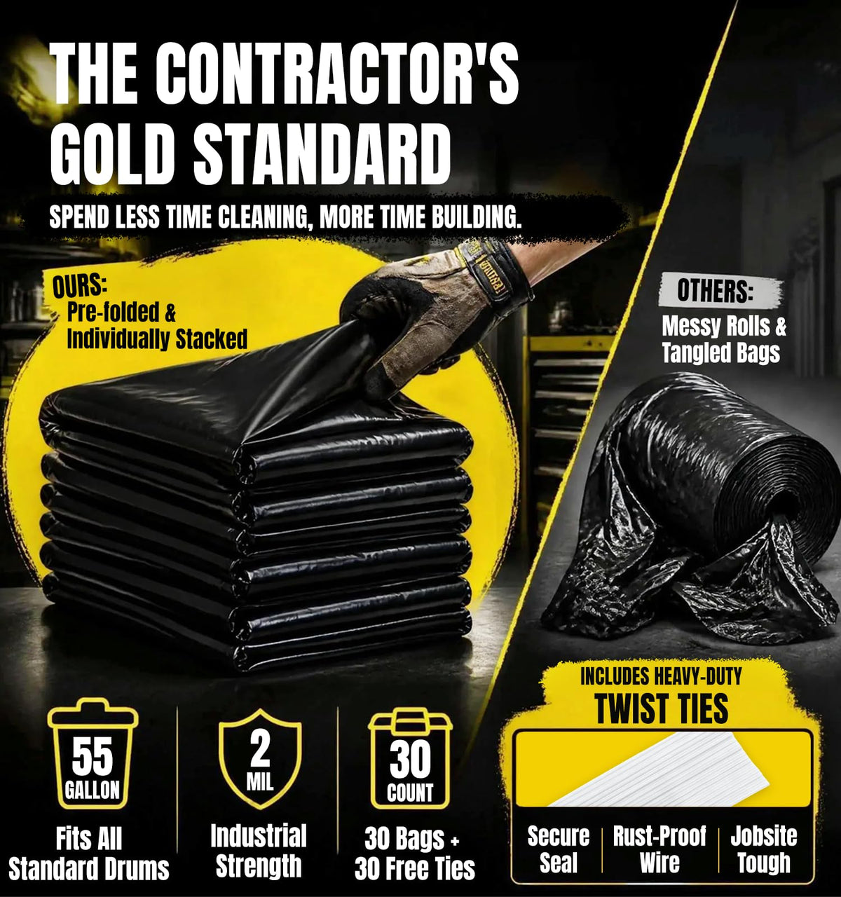 55 Gallon Heavy Duty 2 Mil Black Garbage Bags R99023