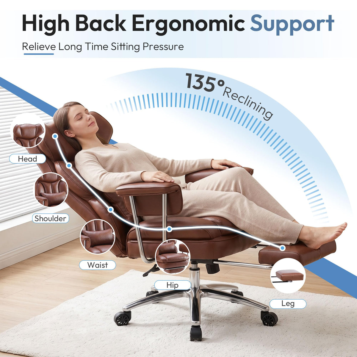 Brown Ergonomic Leather Office Chair O66375