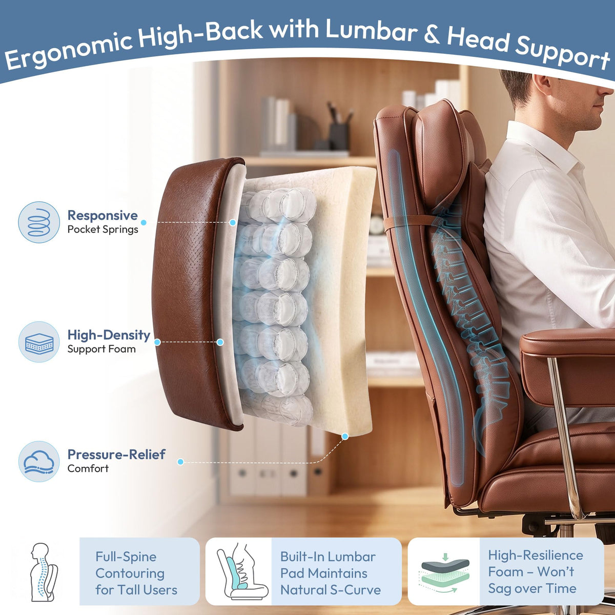 Brown Ergonomic Leather Office Chair O66375