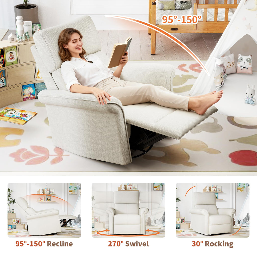 Fabric Light Gray Swivel Rocker Recliner Chair J971