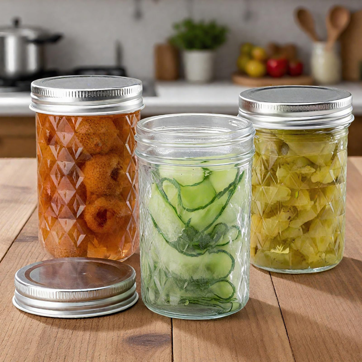 12oz Glass Mason Jars 6 Pack Airtight Lids S821