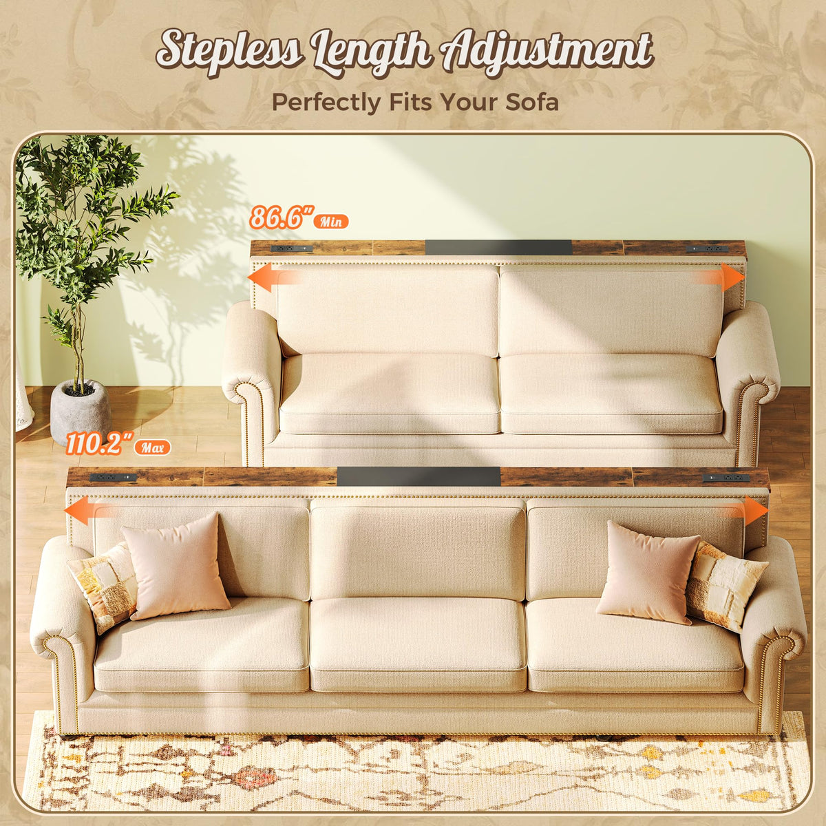 Narrow Sofa Table with 2 Power Outlets and USB-C Port A42671