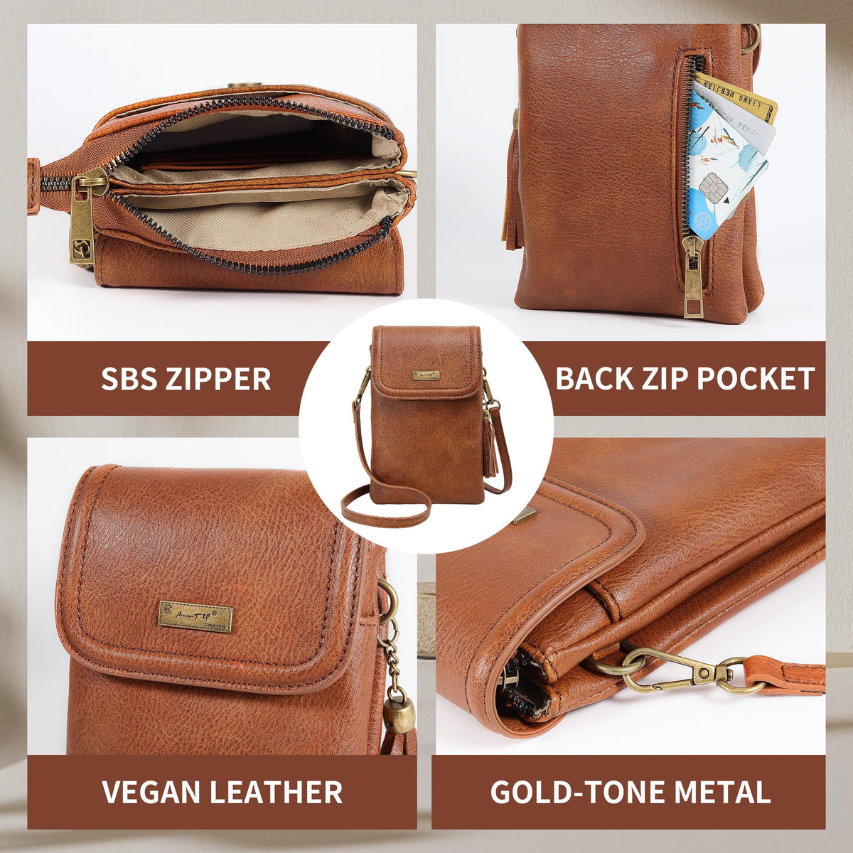 Small Brown Crossbody Bag with Tassel L106341