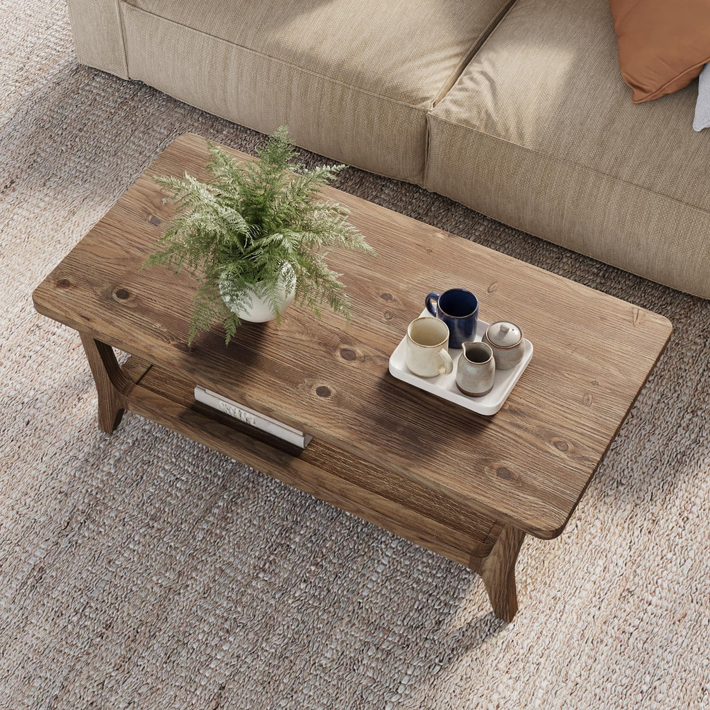 Solid Wood Coffee Table with Storage, 2-Tier Shelf S778134