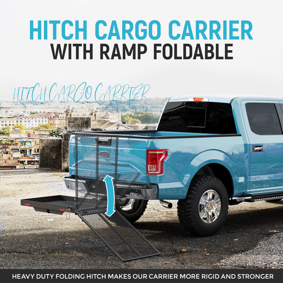 46.2 X 26.8 X 38.7 Inch Foldable Hitch Cargo Carrier with Ramp 500 Lbs M228530
