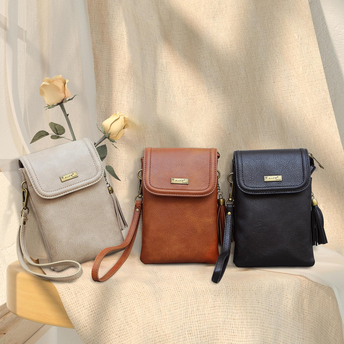 Small Brown Crossbody Bag with Tassel L106341