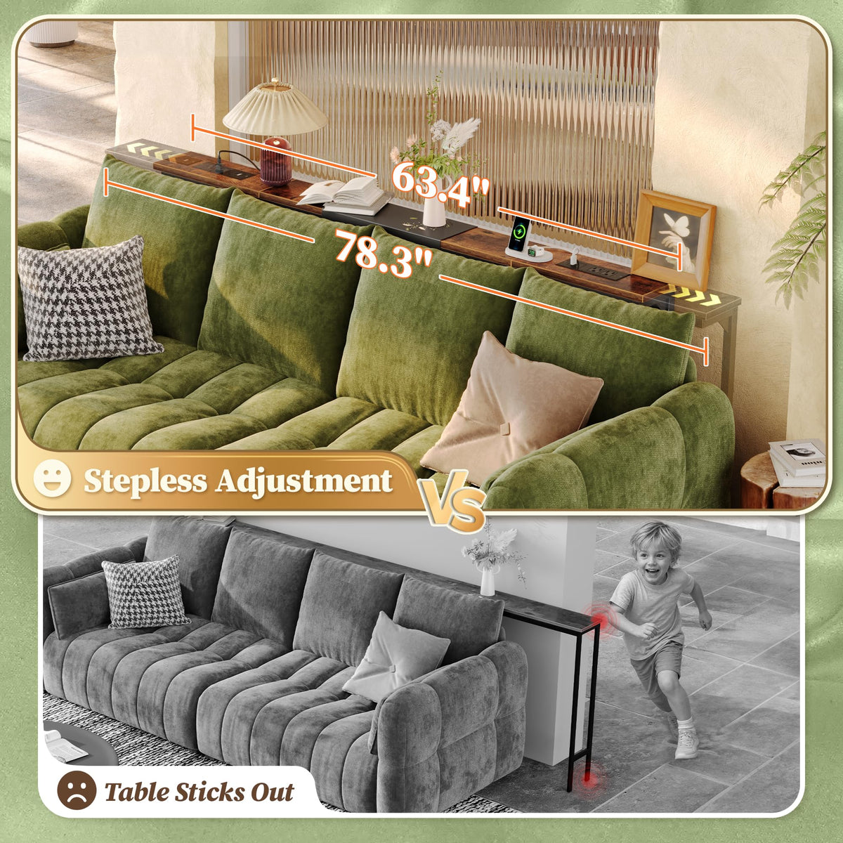 Extendable Behind Couch Table with Outlets U21147