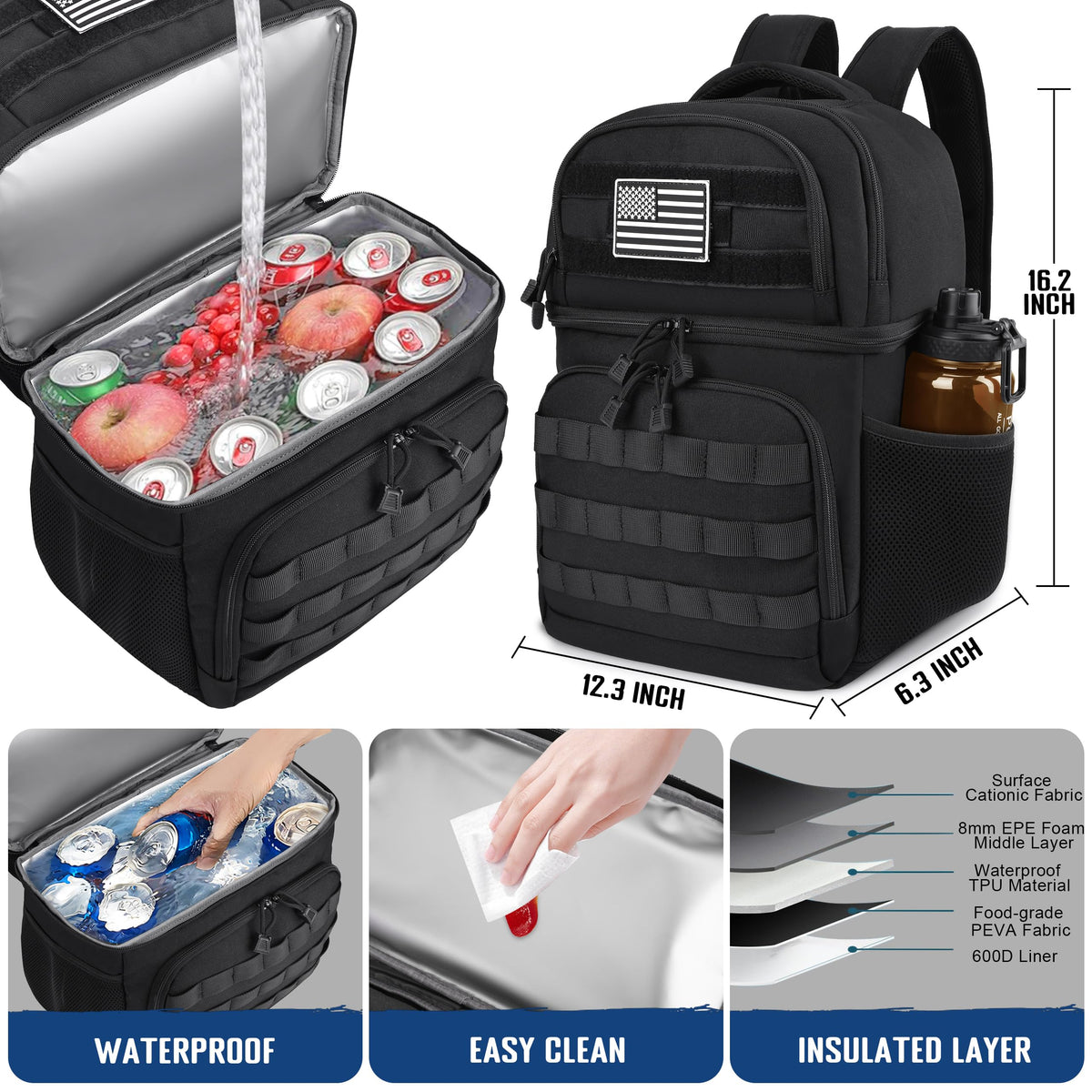Black Insulated Leakproof Lunch Backpack P60962