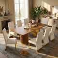 78" Walnut Dining Table Set with White Leather Chairs for 8 B71113