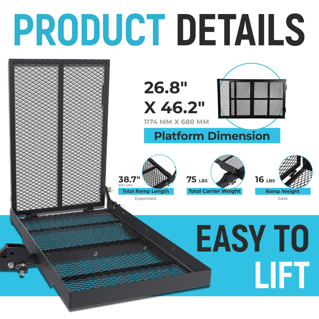 46.2 X 26.8 X 38.7 Inch Foldable Hitch Cargo Carrier with Ramp 500 Lbs M228530