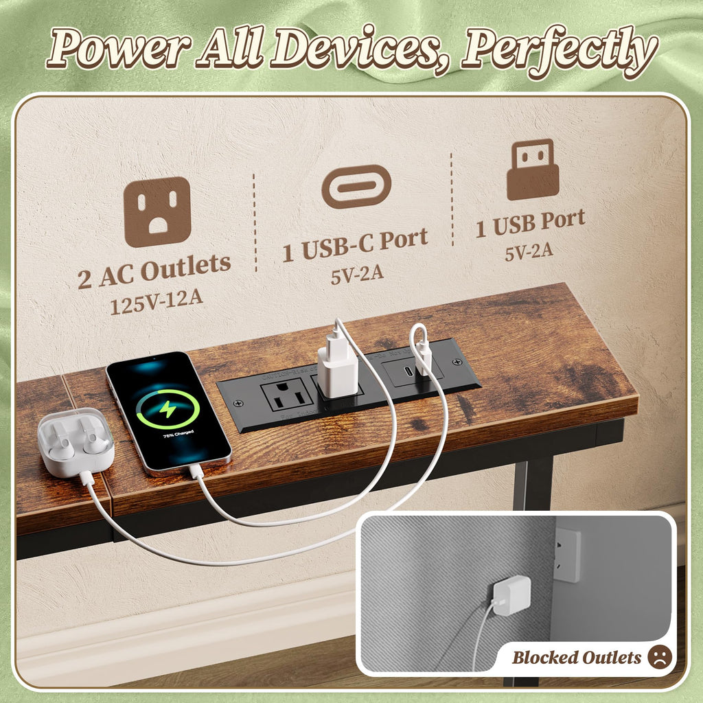Extendable Behind Couch Table with Outlets U21147
