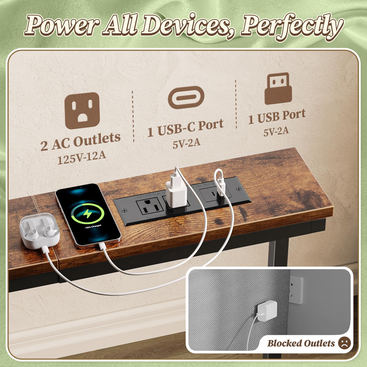Extendable Behind Couch Table with Outlets U21147