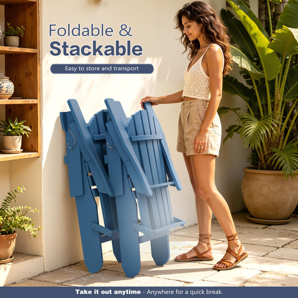 Folding Adirondack Chair Set of 2 with Cup Holder Navy Blue U258531