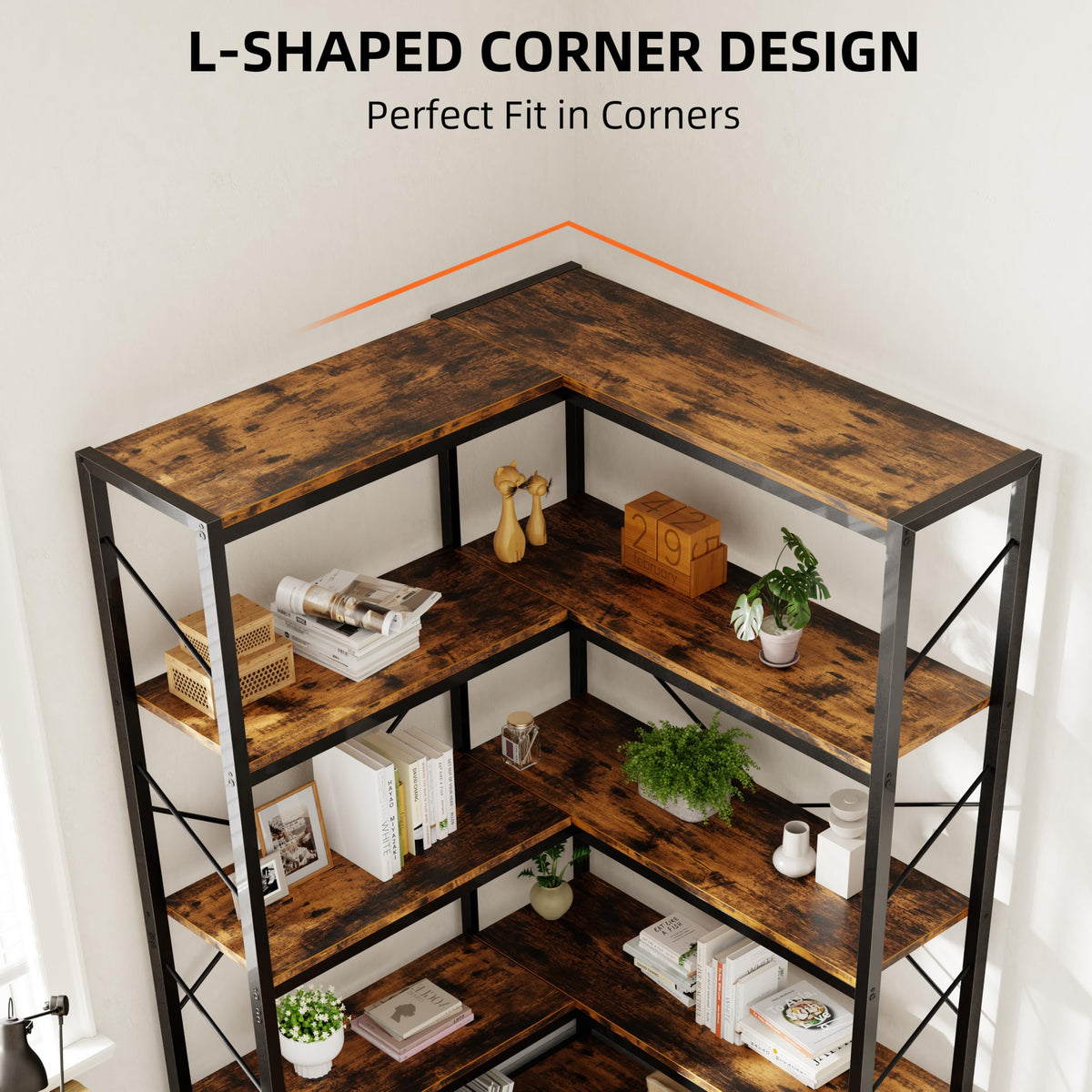 5 Tier L Shaped Corner Bookshelf L74862
