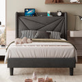 Twin Size Linen Platform Bed Frame with Wingback Upholstered Headboard E105879