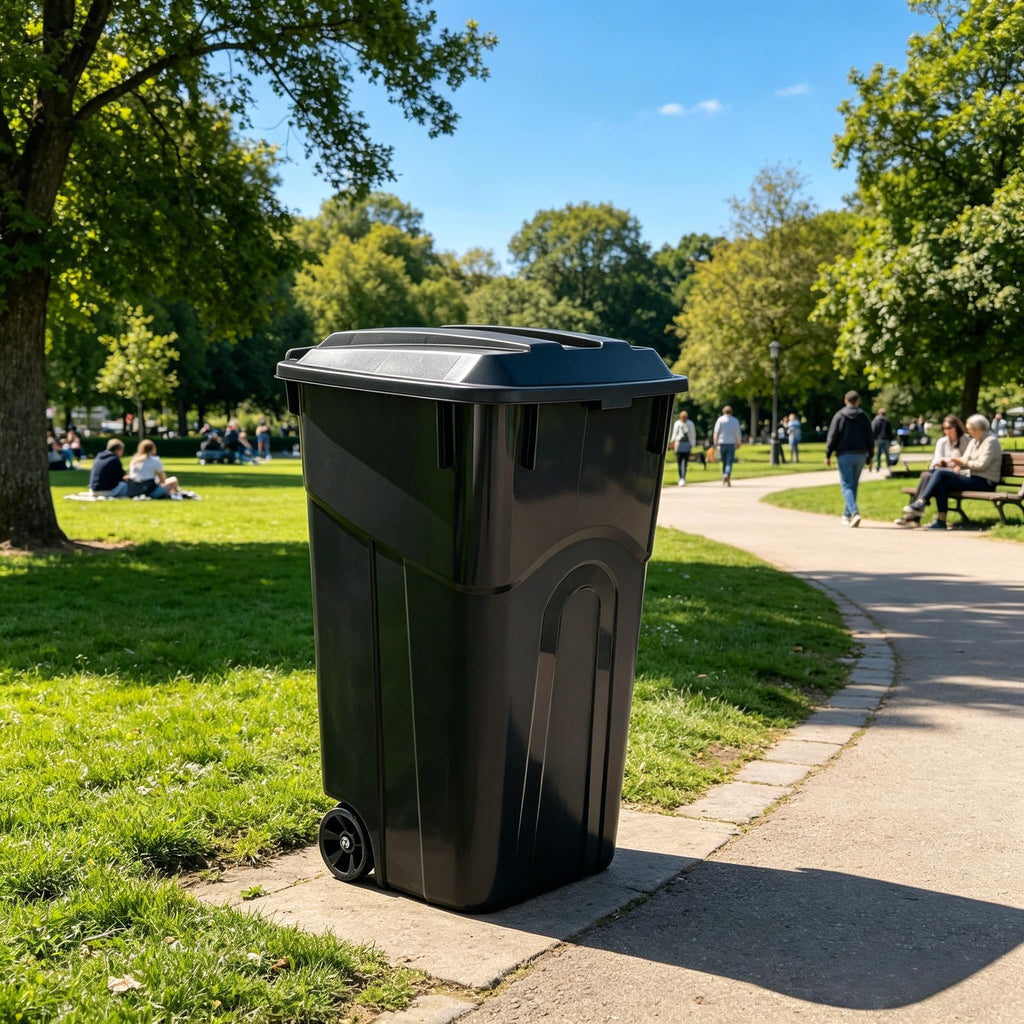 32 Gallon Wheeled Plastic Trash Can with Lid Z72131