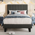 Twin Size Upholstered Linen Platform Bed Frame with Headboard L7152