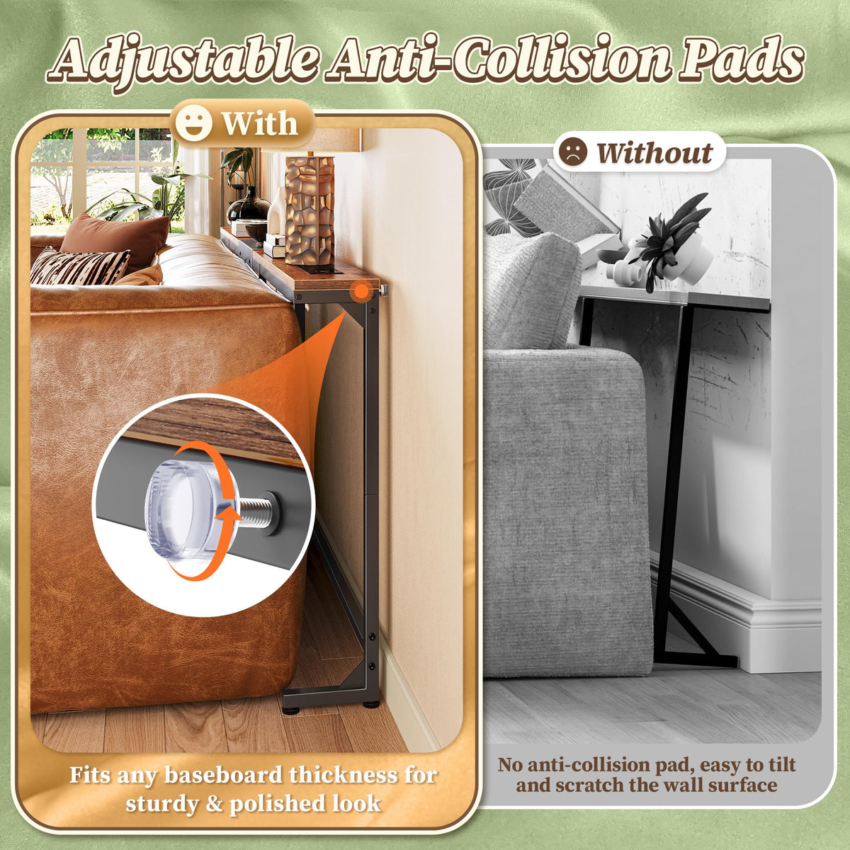 Extendable Behind Couch Table with Outlets U21147