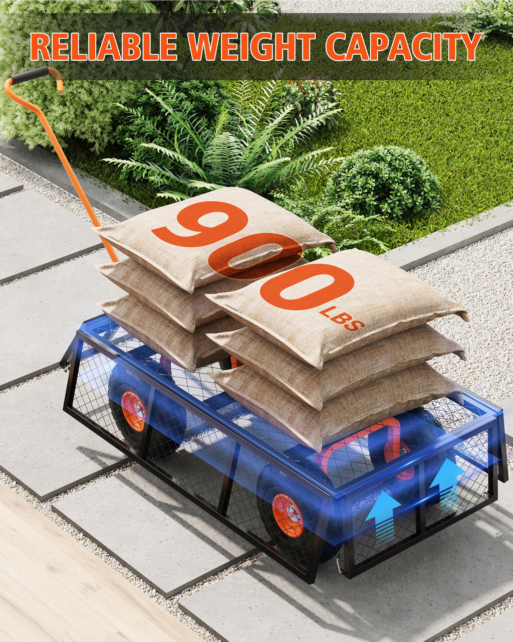Heavy Duty Steel Garden Cart 900 LBS Capacity 3 in 1 Pullable Wagon with 10 in Wheels D9993