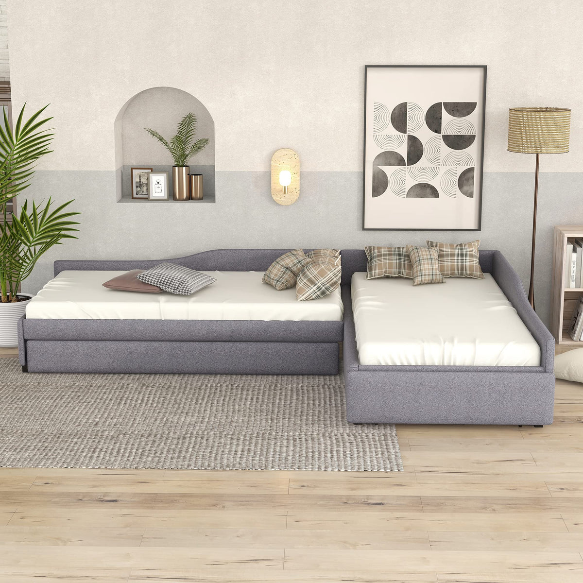 L Shaped Twin Daybed with Trundle and Storage Drawers T11125